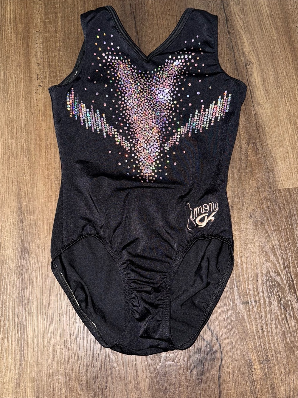 GK Elite x Simone Biles Black Sequin Gymnastics Leotard - Adult Small (AS)